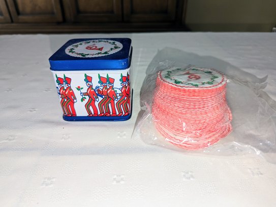 Vintage Christmas Tin With Holiday Paper Coaster (over 50 Coasters)