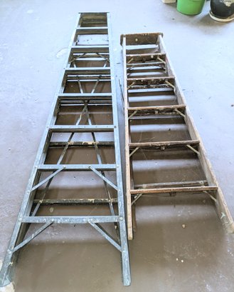 2 Ladder Lot - Aluminum & Wood 6' & 8'