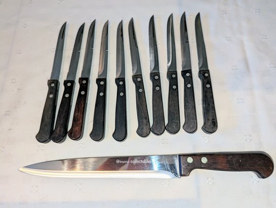 Set Of 11 Imperial Collectibles Double Riveted Wood Handled Knife Set
