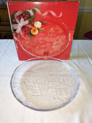 Vintage Contemporary Glass Collection Embossed Winter Scene Platter