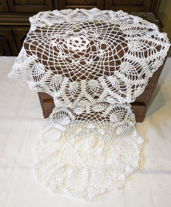 Pair Of Round Lace Crocheted Table Doilies