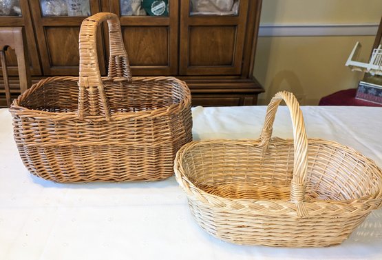 Pair Of Two Wicker Baskets - One Dark And One Light Wicker
