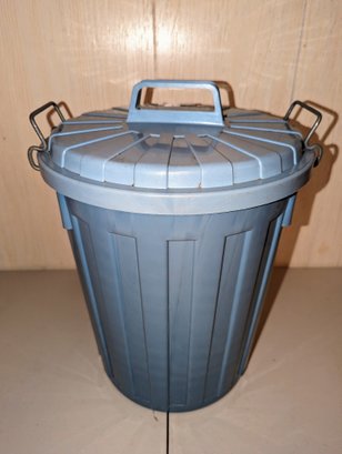 Blue Plastic Garbage Can With Lid