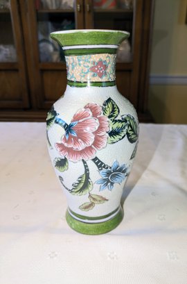 Beautiful Hand Painted Raised Design Vintage Asian Porcelain Vase
