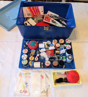 Contents Of Sewing Box  - Entire Contents Of Sewing Box - Note Plastic Sewing Box Is Broken