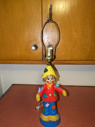 Vintage Ceramic Pottery Hand Painted Scarecrow Lamp