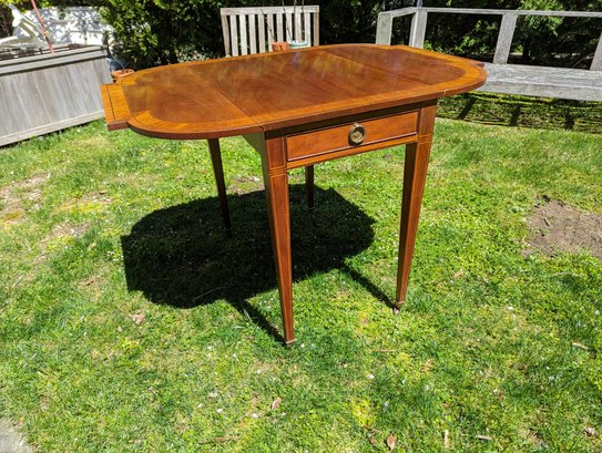 Baker Drop Leaf Side Table With Inlay Details And Brass Hardware