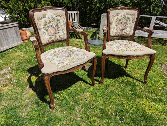 Pair Of Arm Chairs With Embroidered Fabric
