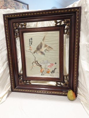Vintage Chinese Embroidered Silk Bird And Flowers #4