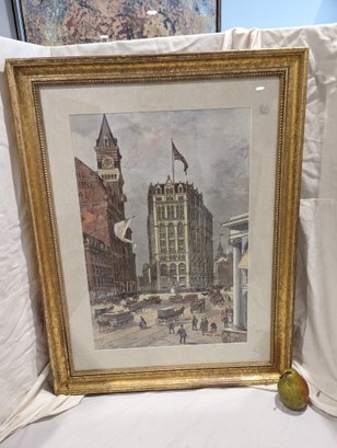 Large Framed Lithograph Of The New York Times Building #9