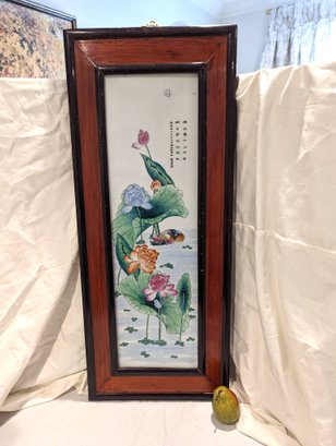 Chinese Porcelain Painted Tile A Water Scene With Flowers And Birds #13