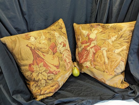 Pair Of Custom Throw Pillows Made From An Antique French Tapestry