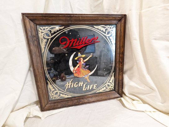 Vintage Miller High Life Mirrored Beer Advertisement 'lady On The Moon' #30