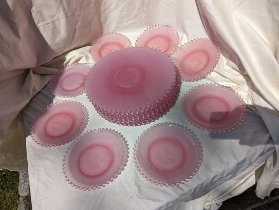 Collection Of 16 Pink Glass Plates