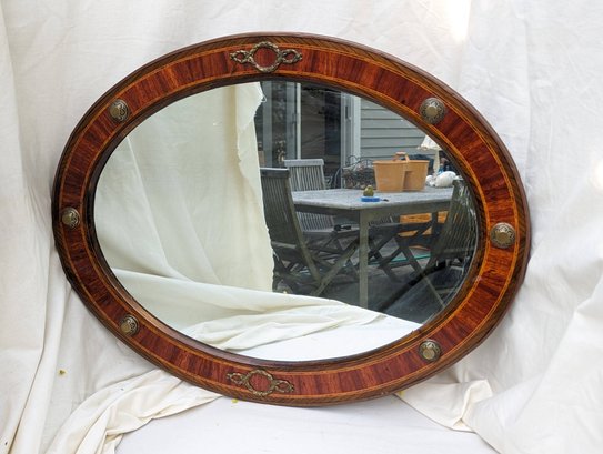 Antique Oval Mirror With Brass Details