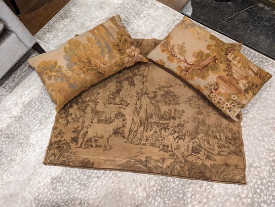 Collection Of Three Antique Tapestry Pieces With Two Made Into Custom Pillows