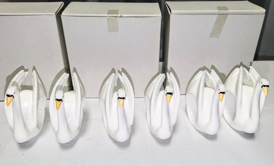 Set Of 6 Bone China Porcelain Swan Napkin Rings - Unused, New In Box