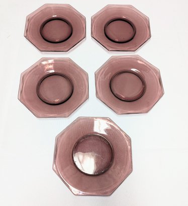 Set Of 5 Vintage Amethyst Color Hexagonal Glass Plates
