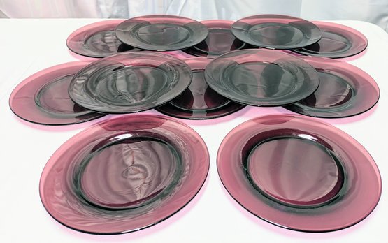 Set Of 12 Vintage Amethyst Glass Luncheon Plates