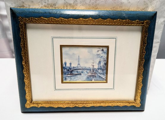 Blue And Gold Framed Eiffel Tower Print