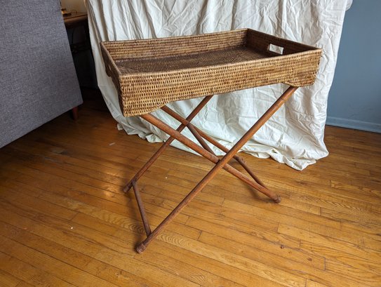 Folding Tray Table With A Wicker Top