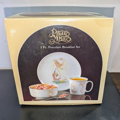 Vintage Enesco Precious Moments 3 Piece Porcelain Childs Breakfast Set - New In Box