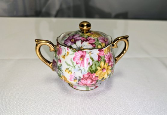 Vintage EW NikoNiko Japan, Porcelain China Chintz Hand Painted Double Handle Sugar/Trinket Bowl