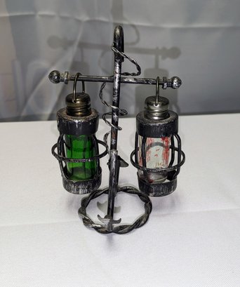 Vintage Nautical Glass  Lights & Metal Anchor Stand & Accents,  Salt & Pepper Shaker Set