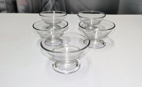 Set Of 5 Vintage Footed Glass Ice Cream Dishes