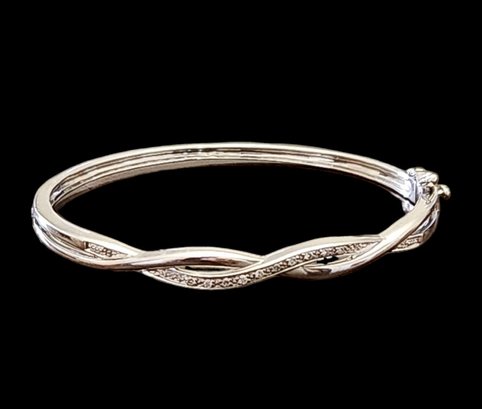 Vintage Designer ZEI Sterling Silver Clear Stones Hinged Bracelet