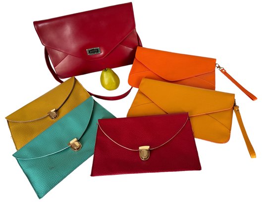 Rainbow Of Leather Envelope Handbags - Small, Medium And Large - 6 Pieces