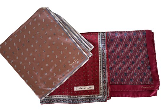 Three CHRISTIAN DIOR Silk Pocket Squares
