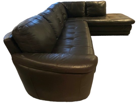 Large Two Piece Pebbled Leather Chocolate Brown Sectional Plus Ottoman