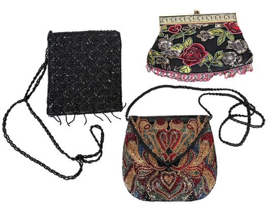 Vintage Embroidered And Beaded Evening Bags - 3 Pieces