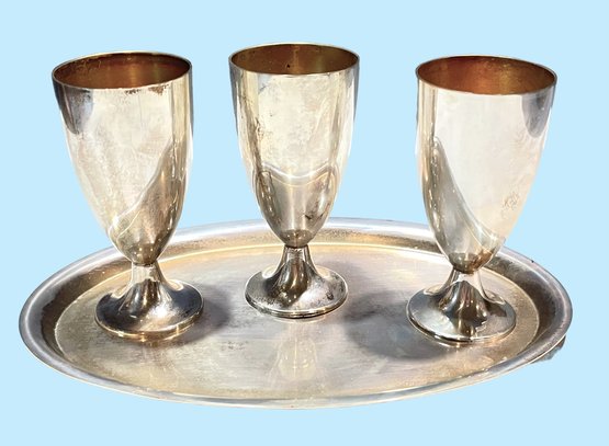 Vintage Tiffany Sterling Silver Kiddush Cups / Cordial Set With Under Plate 7.06 OZT