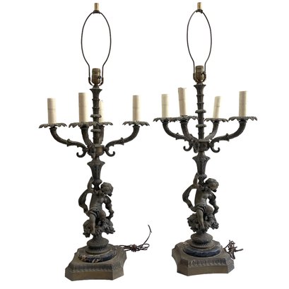 Wonderful Pair Of Antique French Bronze Figural Lamps