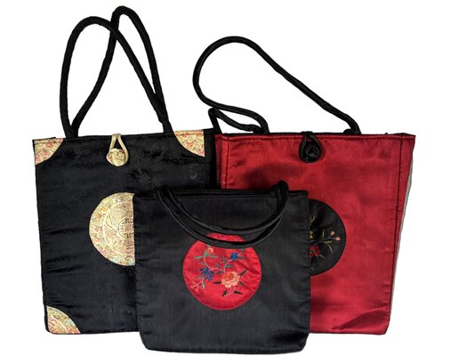 Asian Motif Tote Bags - Set Of 3