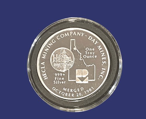 1982 Hecla Mining Company / Day Mines Merger - .999 Silver One Troy Ounce Coin