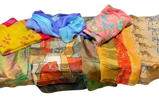 Variety Of Large Colorful Silk Scarves