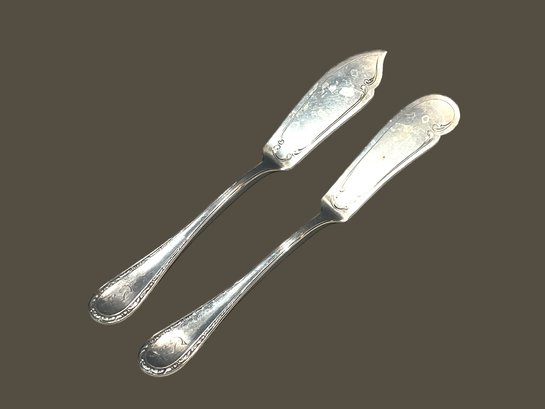 Two Antique .800 Silver OversizeButter Knives 3.14 Ozt