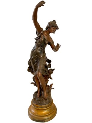 'charmeuse' -antique French Made, Cast Metal Lamp Base Sculpture After Louis Moreau . 20'