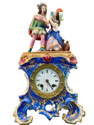Antique Figural Porcelain Clock. 13' Tall