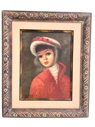 Vintage Oil Painting On Canvas ,signed Droit And Titled 'french Girl'