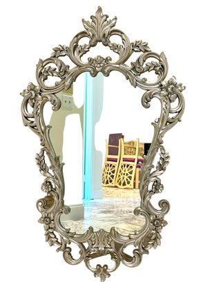 Vintage Painted ,ornate Provincial Mirror In Silver Tone.
