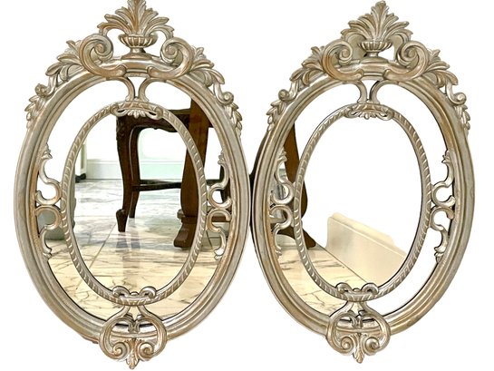 Matching Pair Of Painted Vintage Mirror In Silver Tone.