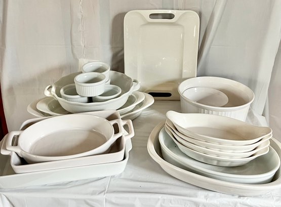 Huge Lot Of Assorted White Ceramic Bakeware And Servingware
