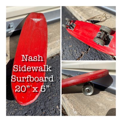Vintage Nash 'Sidewalk Surfboard' - 20' Red Wood Board With Metal Wheels