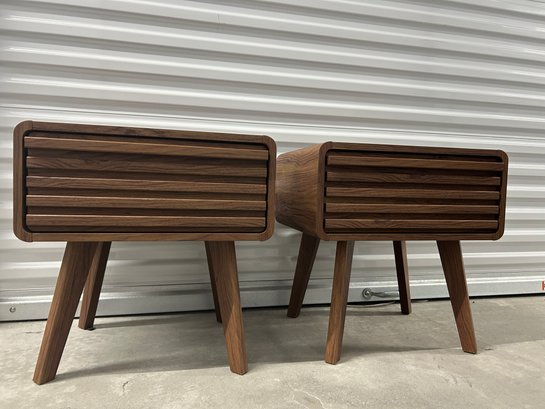 Set Of Two Mid Century Modern Scandinavian Design End Tables With Storage