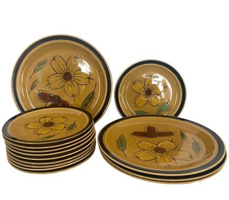 Fourteen Mid Century Designers Collection 'Honey Flowers' Stoneware Plates