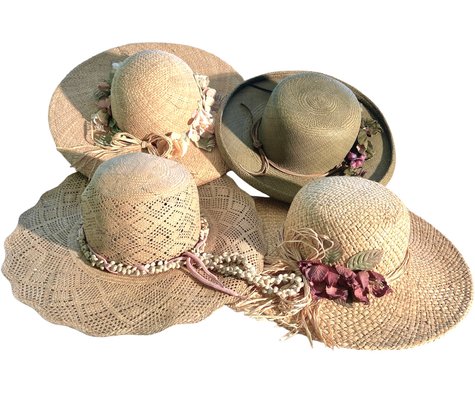 Four Vintage Straw Sun Hats (A)
